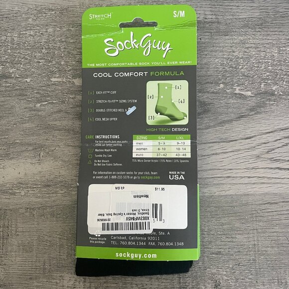 Sock Guy Classic Biker Chick Socks 3" Black Women's Size Small/Medium - Picture 2 of 2